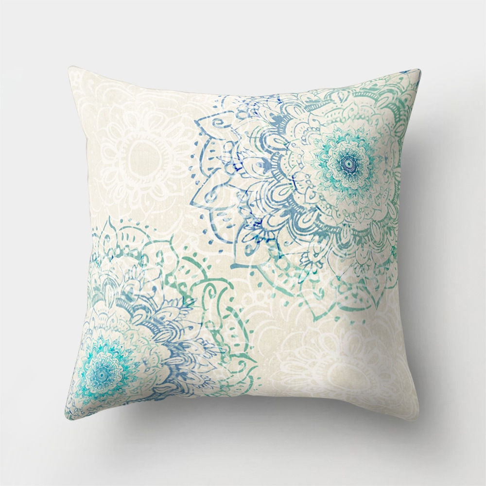 1Pcs Mandala Pattern Blue Polyester Throw Pillow